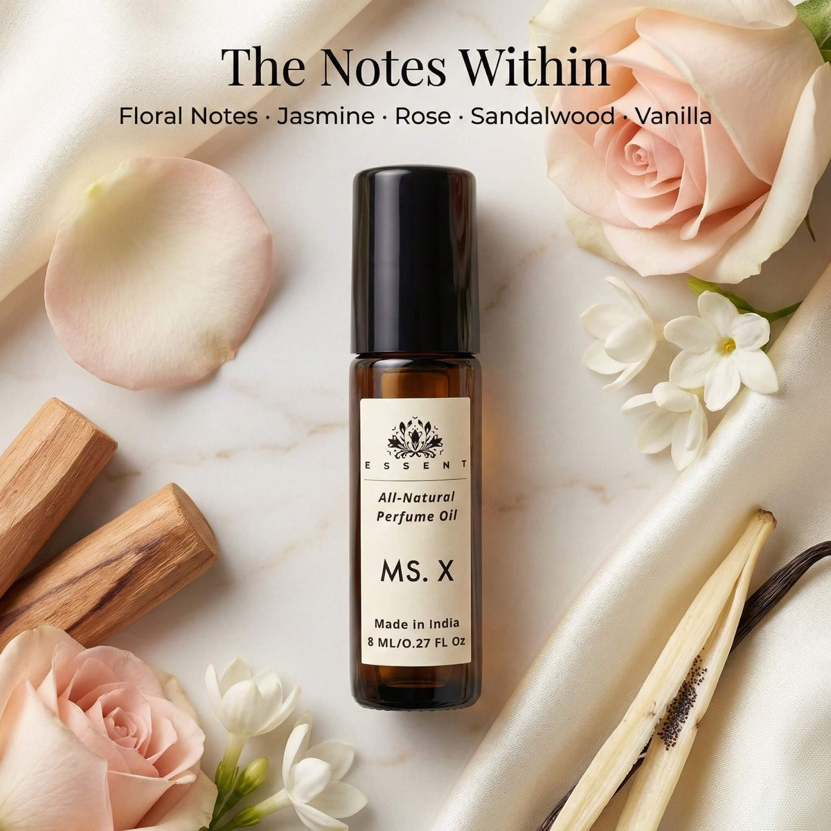 Essent Miss X 8 ml roll-on attar bottle — rose oriental, view 2