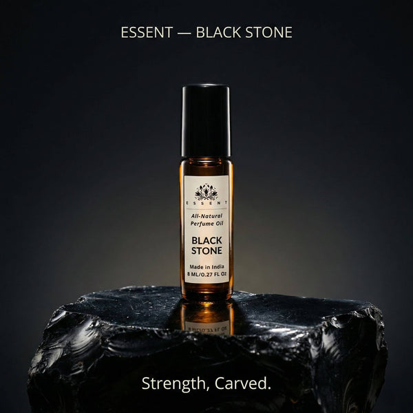 Essent Black Stone 8 ml roll-on attar bottle — oud & amber