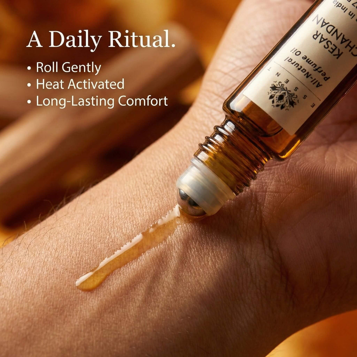 Essent Kesar Chandan 8 ml roll-on attar bottle — spicy oriental, view 5