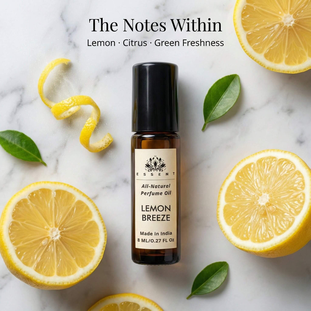Essent Lemon Breeze 8 ml roll-on attar bottle — fresh citrus, view 2