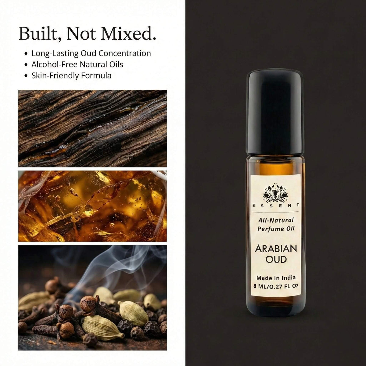 Essent Arabian Oud 8 ml roll-on attar bottle — oud & amber, view 3