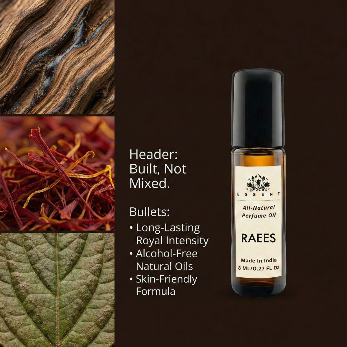 Essent Raees 8 ml roll-on attar bottle — spicy oriental, view 3