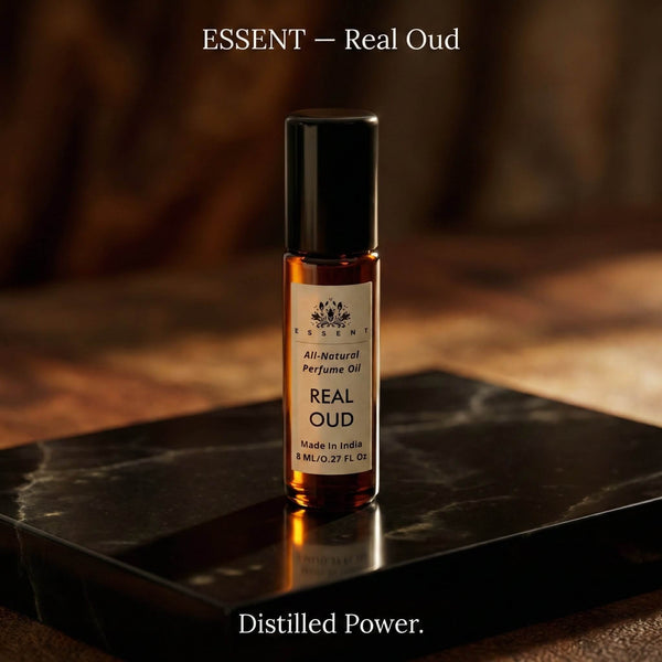 Essent Real Oud 8 ml roll-on attar bottle — oud & amber