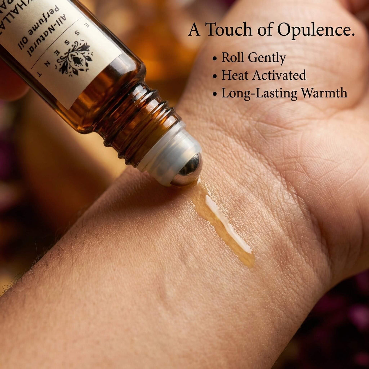 Essent Mukhallat Zafran 8 ml roll-on attar bottle — oud & amber, view 5