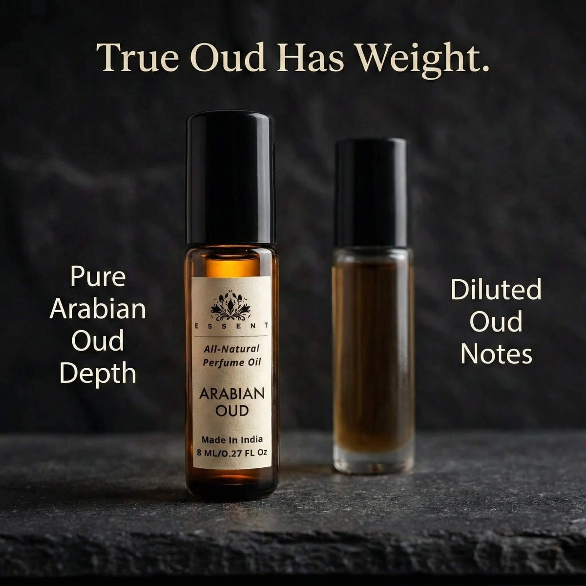 Essent Arabian Oud 8 ml roll-on attar bottle — oud & amber, view 4