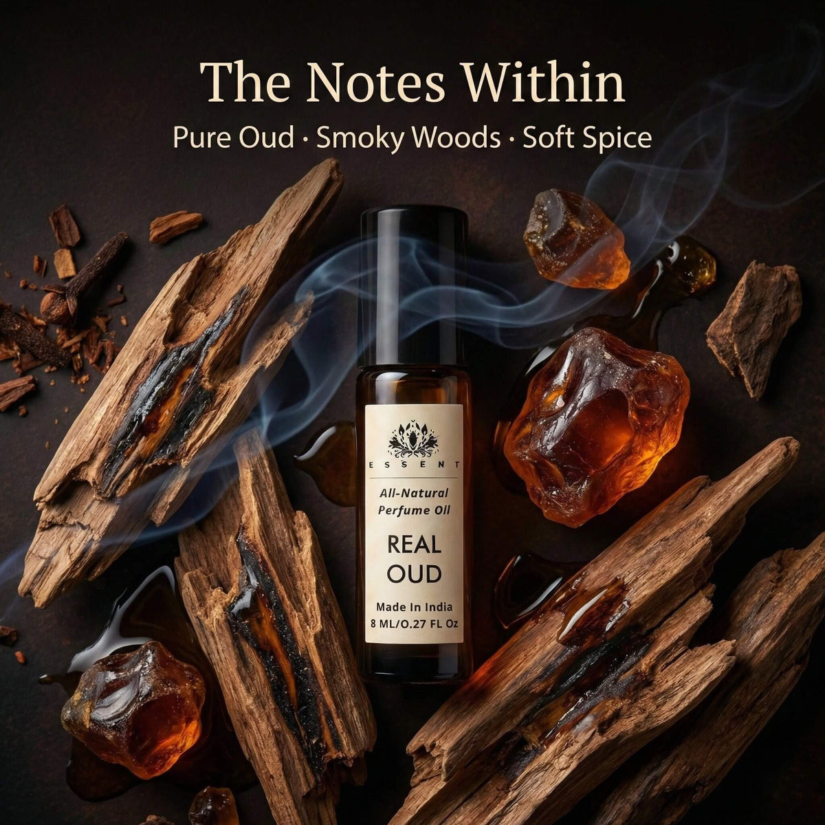 Essent Real Oud 8 ml roll-on attar bottle — oud & amber, view 2
