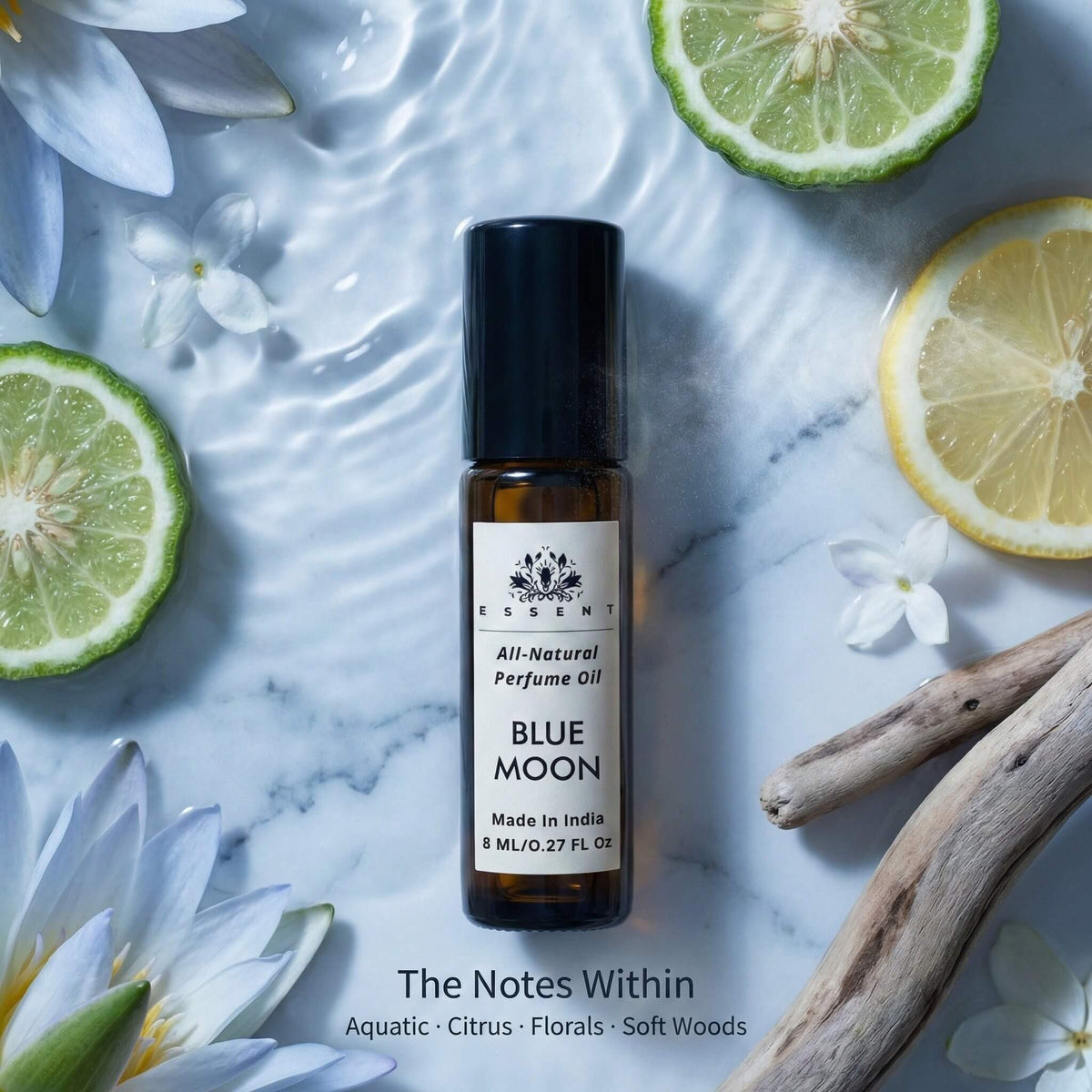 Essent Blue Moon 8 ml roll-on attar bottle — fresh citrus, view 2