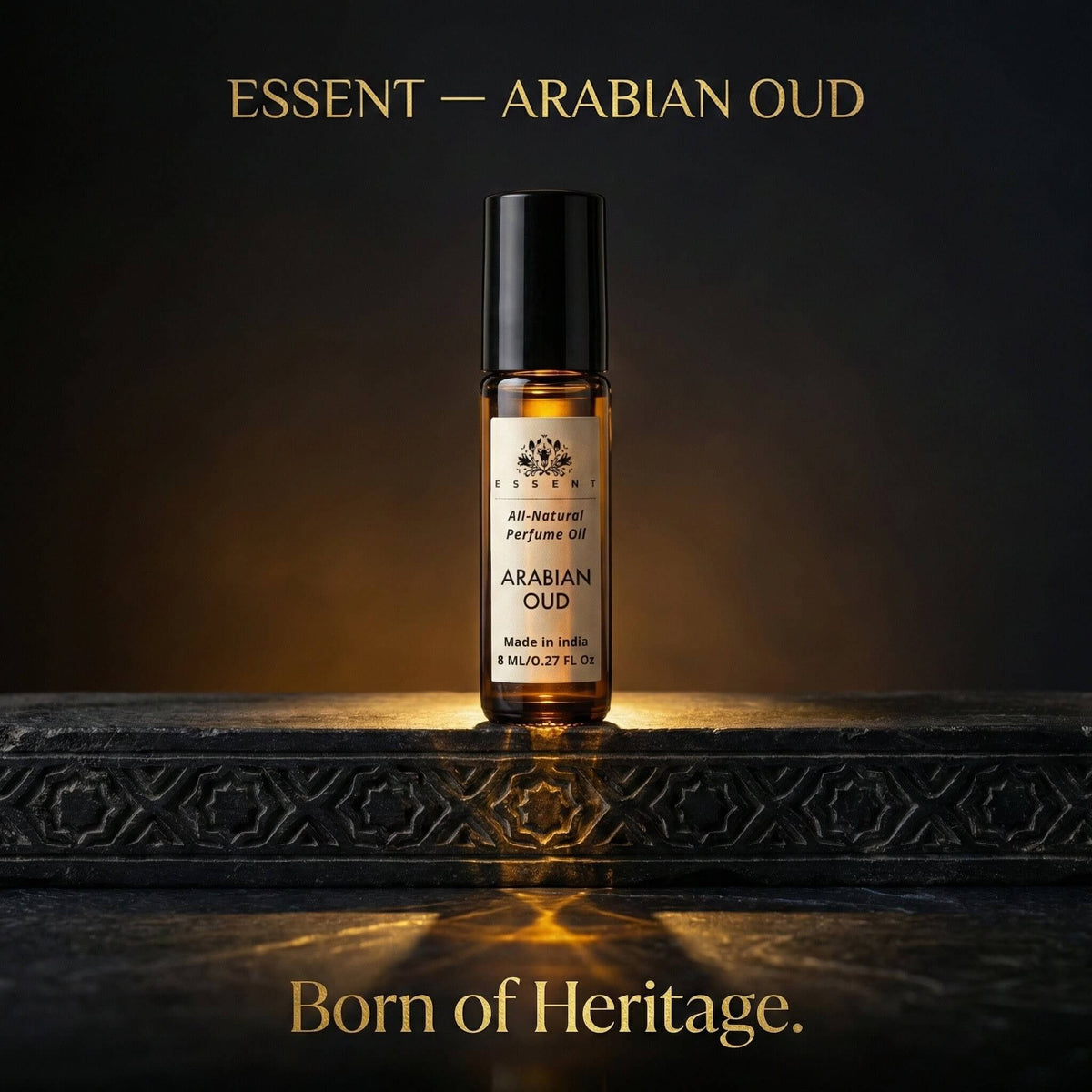 Essent Arabian Oud 8 ml roll-on attar bottle — oud & amber