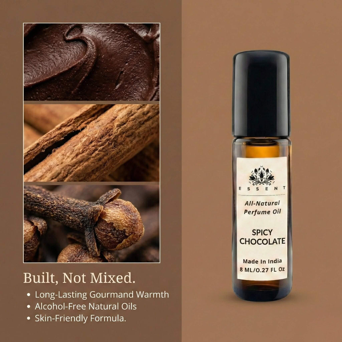 Essent Spicy Chocolate 8 ml roll-on attar bottle — spicy oriental, view 3