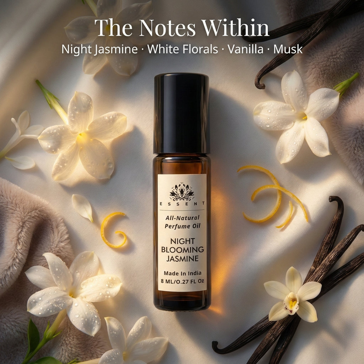 Essent Night Blooming 8 ml roll-on attar bottle — white floral, view 2