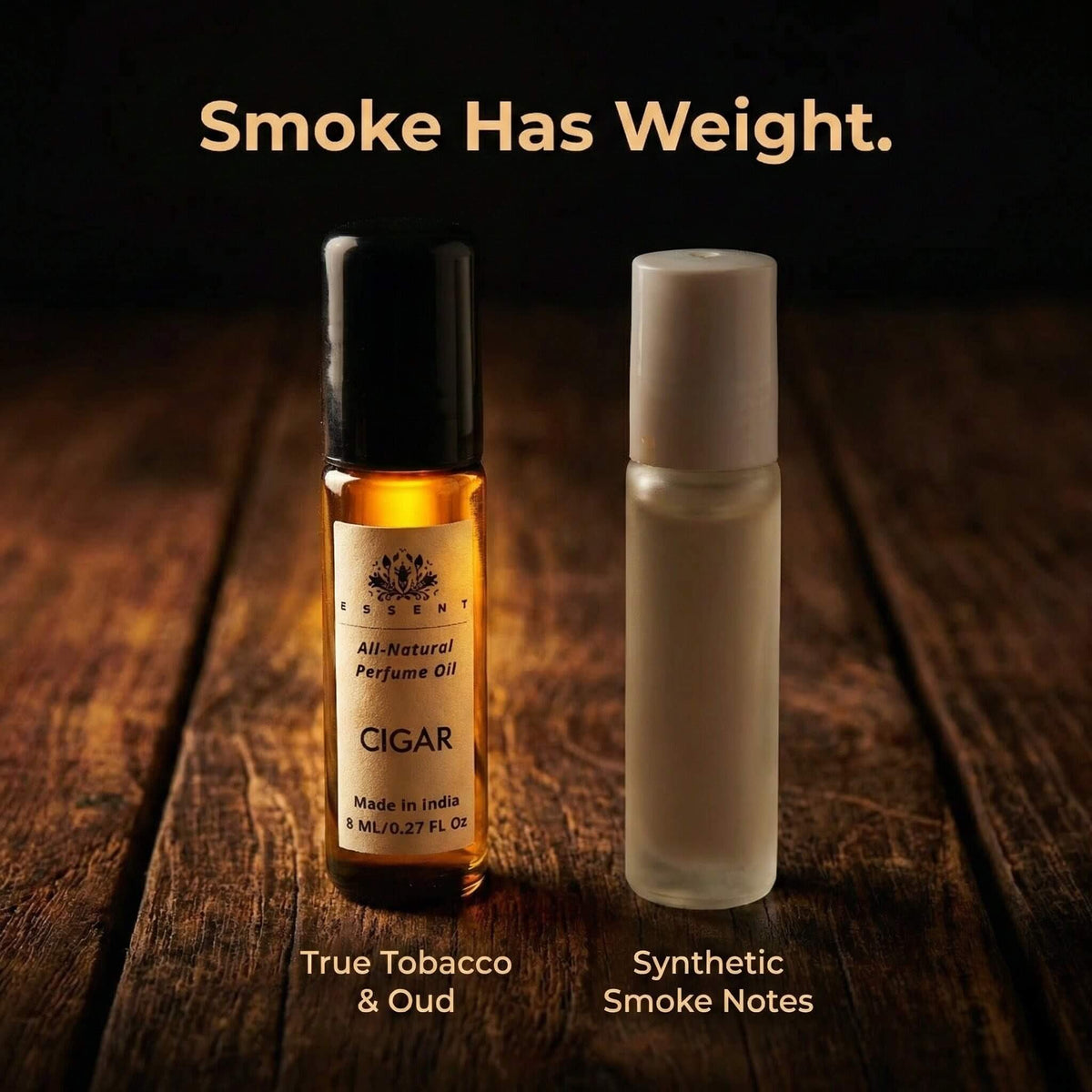 Essent Cigar 8 ml roll-on attar bottle — oud & amber, view 4