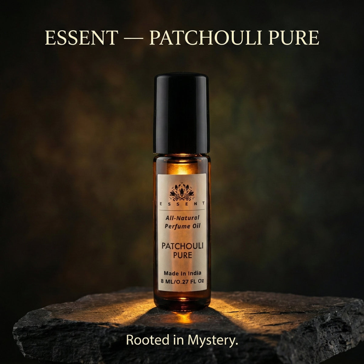 Essent Patchouli Pure 8 ml roll-on attar bottle — woody