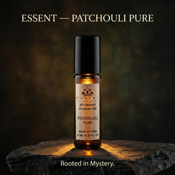 Essent Patchouli Pure 8 ml roll-on attar bottle — woody