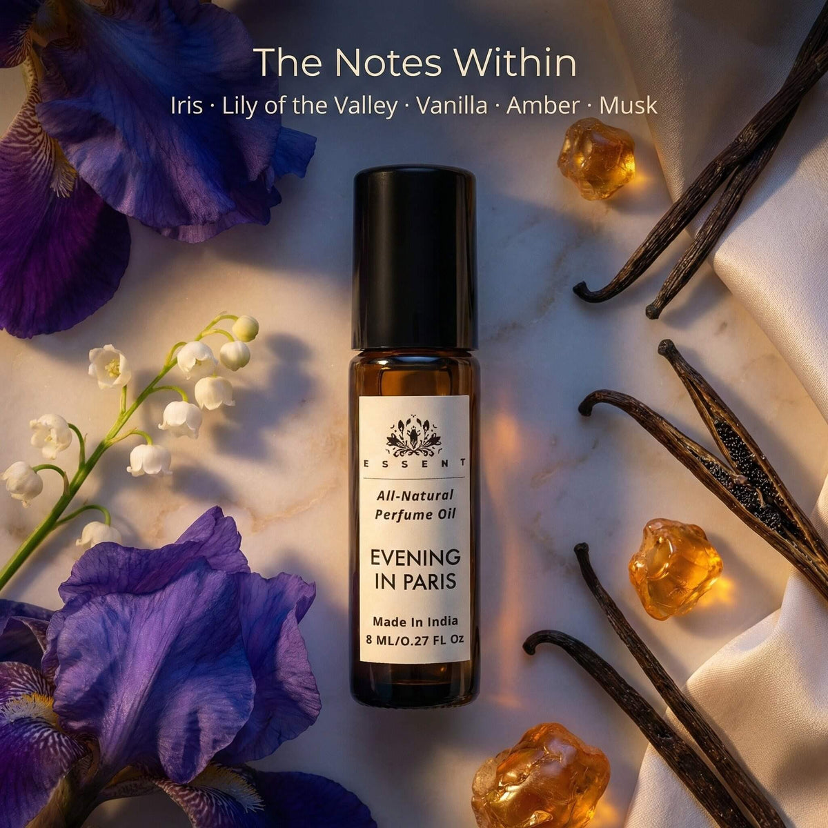 Essent Evening in Paris 8 ml roll-on attar bottle — white floral, view 2