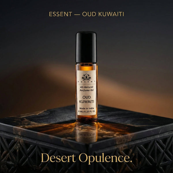 Essent Oud Kuwaiti 8 ml roll-on attar bottle — oud & amber