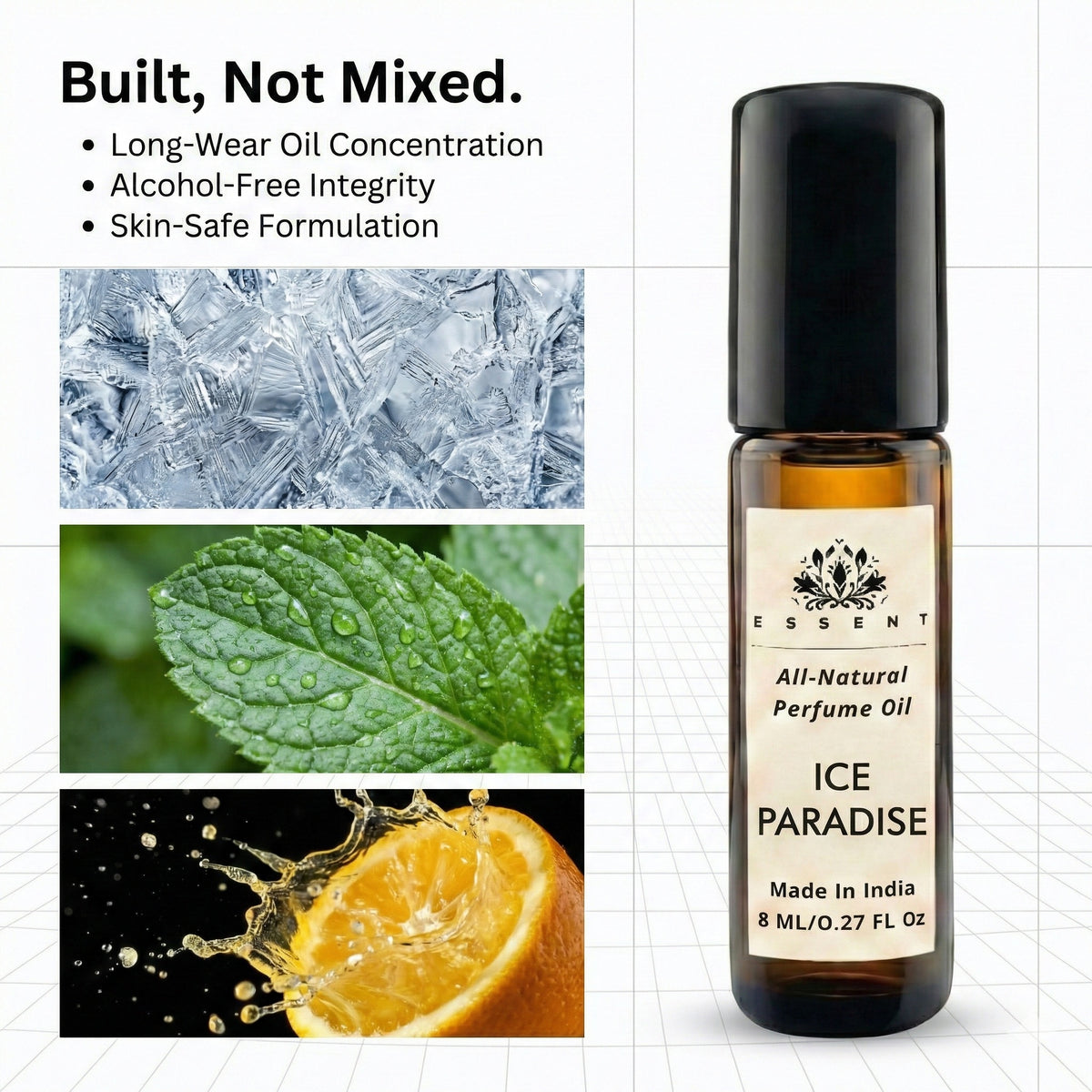 Essent Ice Paradise 8 ml roll-on attar bottle — fresh citrus, view 3