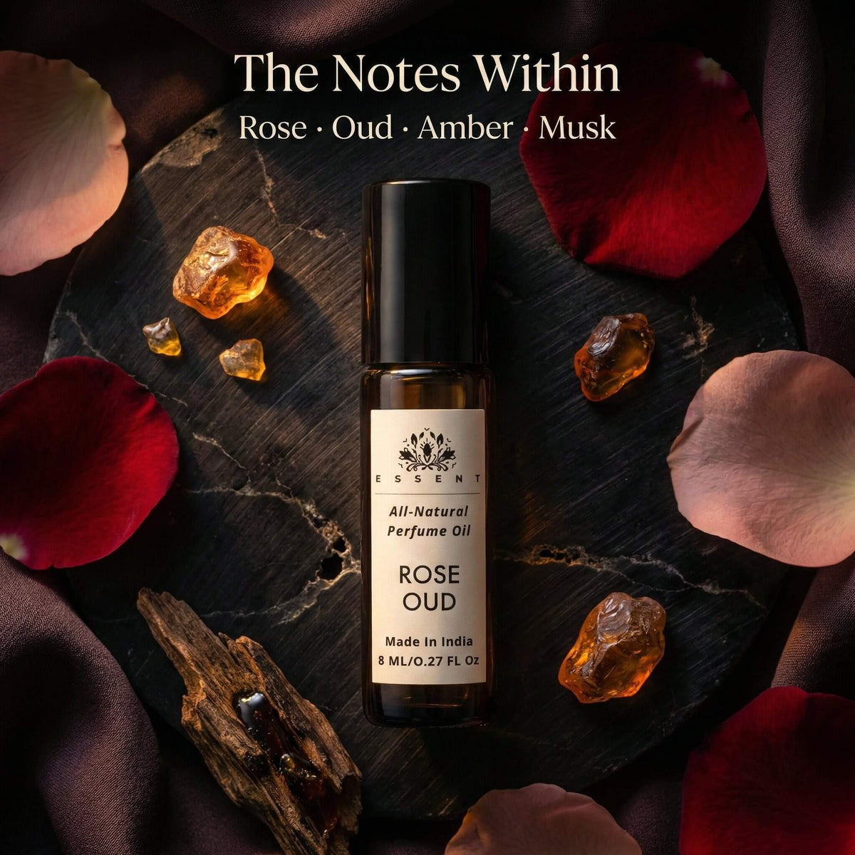 Essent Rose Oud 8 ml roll-on attar bottle — rose oriental, view 2