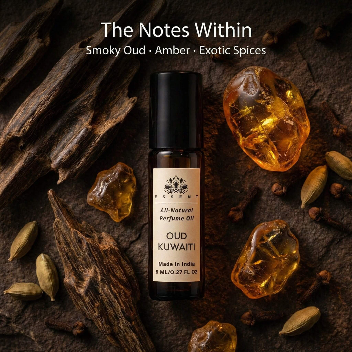 Essent Oud Kuwaiti 8 ml roll-on attar bottle — oud & amber, view 2