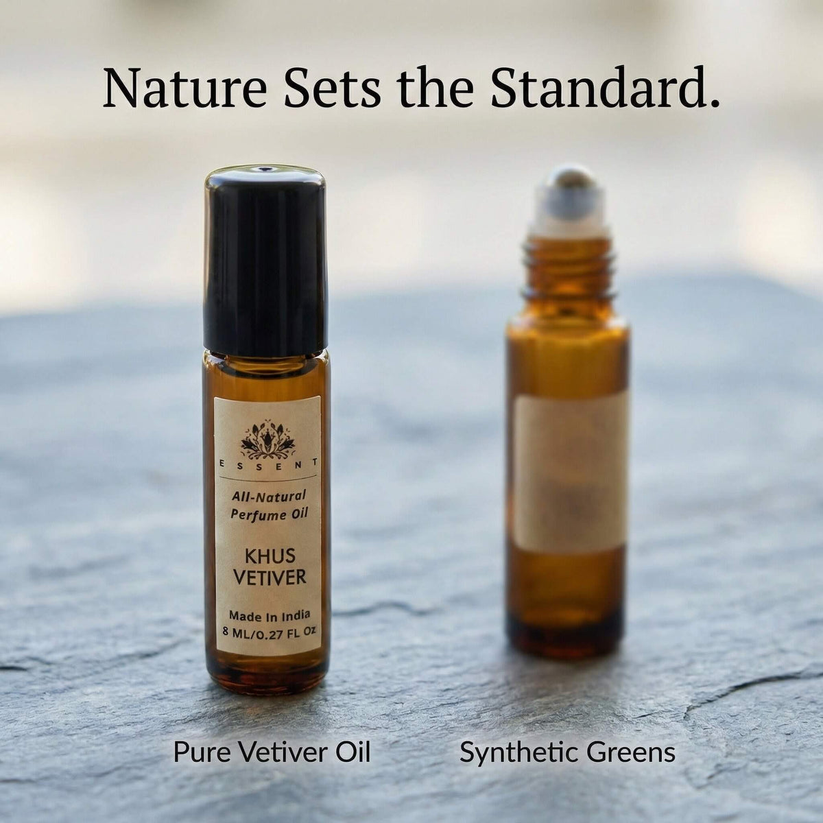 Essent Khus Vetiver 8 ml roll-on attar bottle — earthy green, view 4