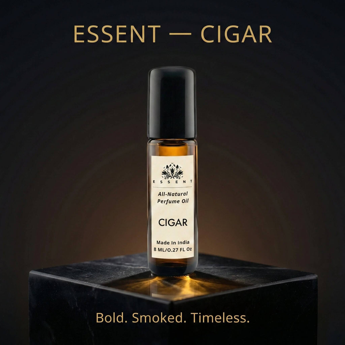 Essent Cigar 8 ml roll-on attar bottle — oud & amber