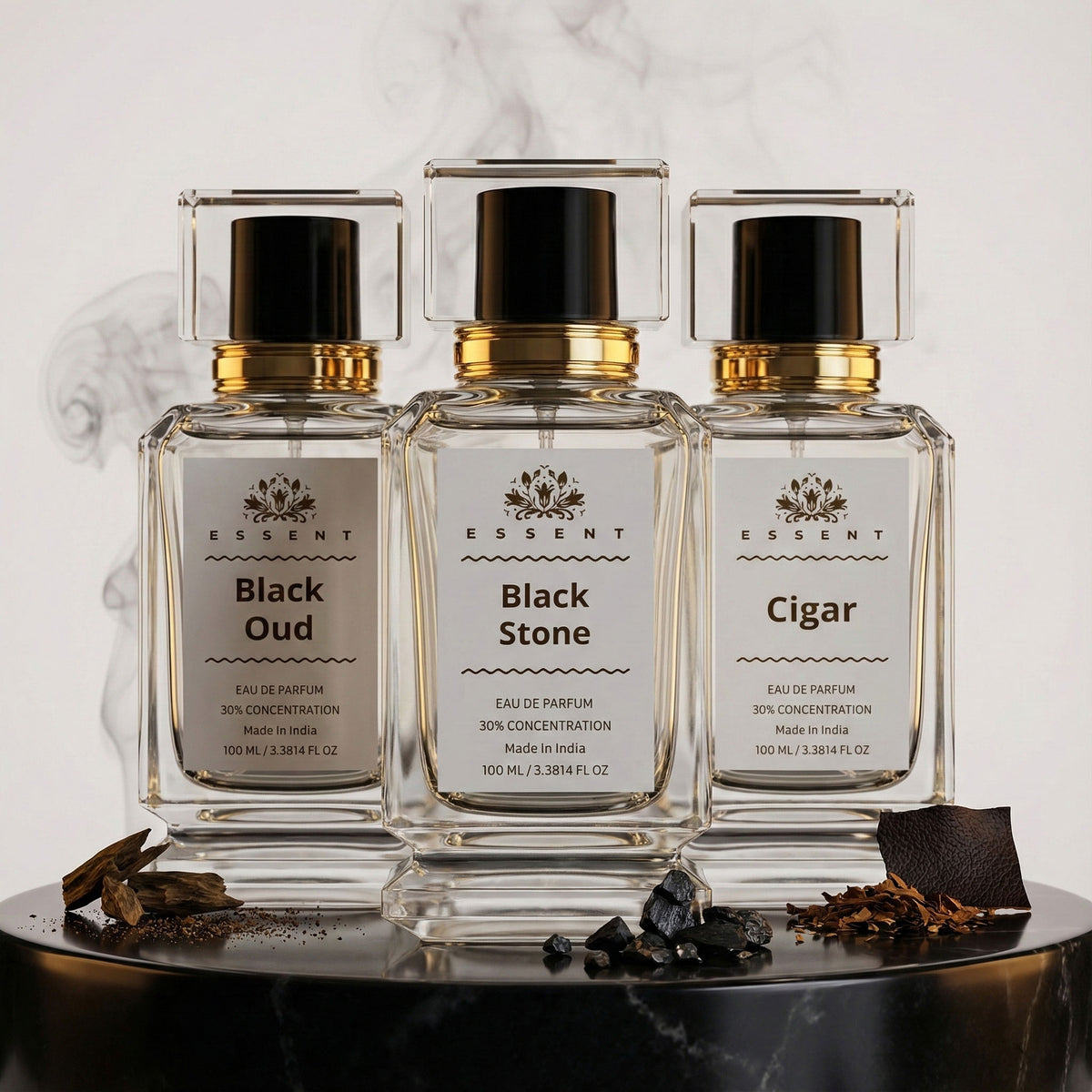 Essent Midnight Noir: The Party Collection 50 ml roll-on attar bottle — oud & amber