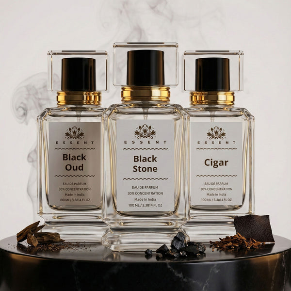 Essent Midnight Noir: The Party Collection 50 ml roll-on attar bottle — oud & amber