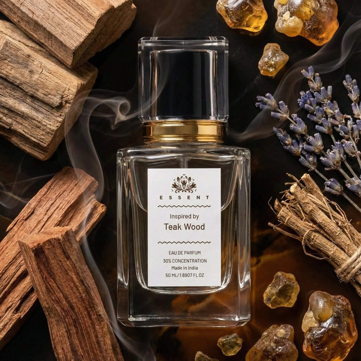 Essent Teak Wood 100 ml eau de parfum bottle — woody, view 5