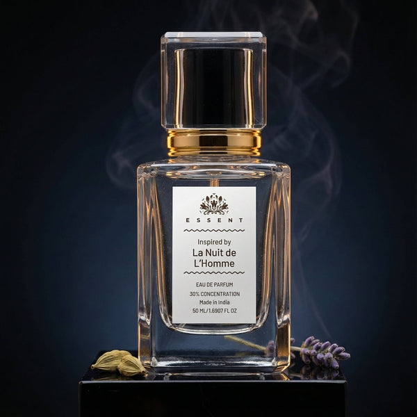Essent La Nuit de L’Homme 100 ml eau de parfum bottle — earthy green