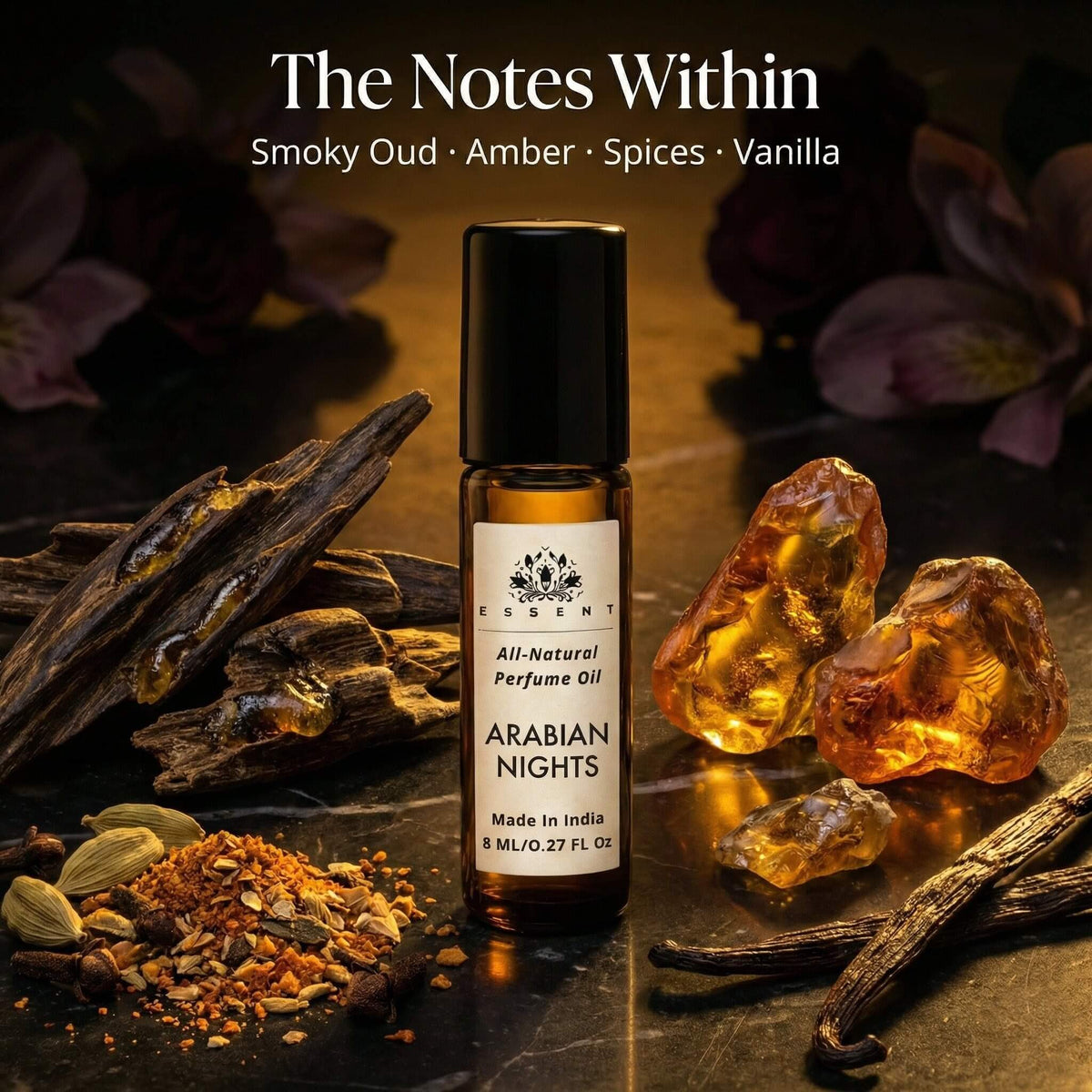 Essent Arabian Nights 8 ml roll-on attar bottle — oud & amber, view 2
