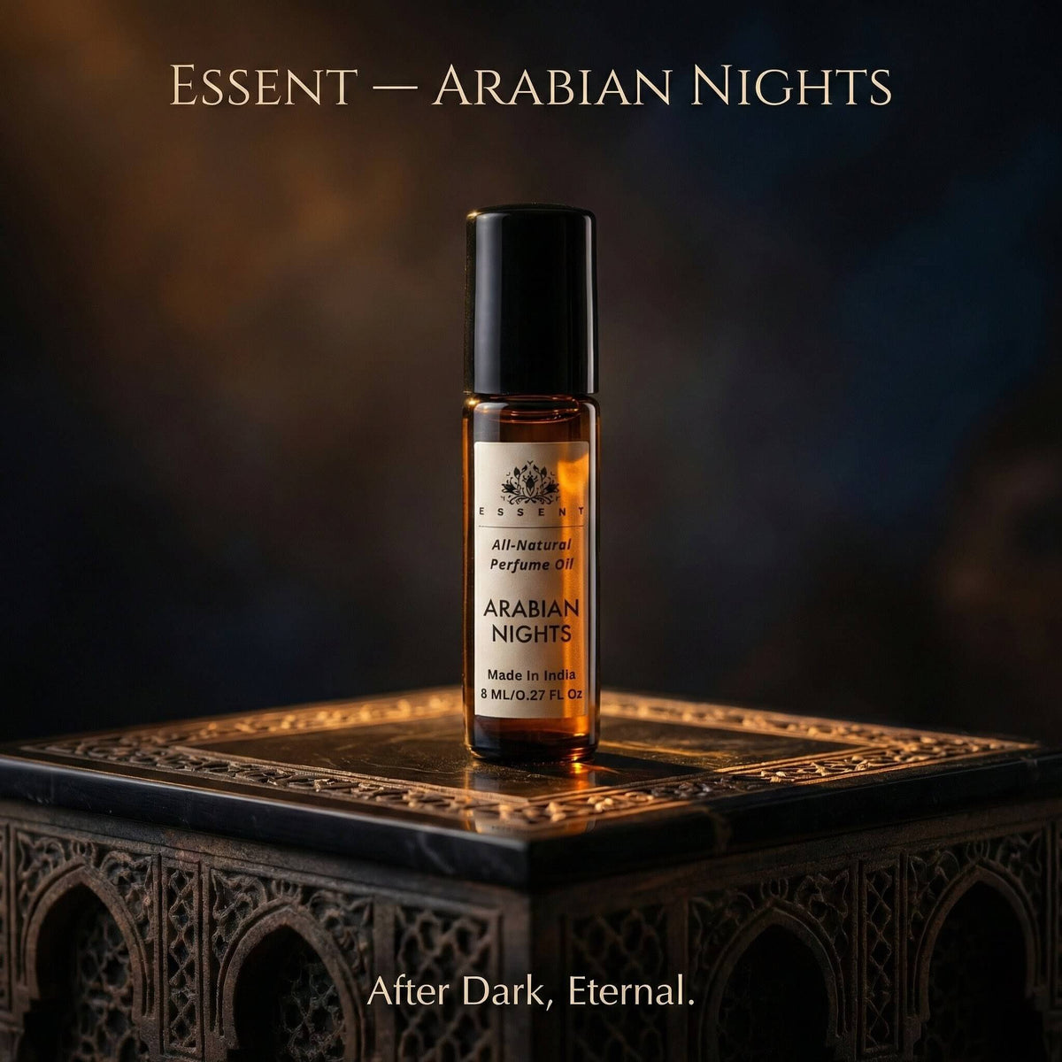 Essent Arabian Nights 8 ml roll-on attar bottle — oud & amber