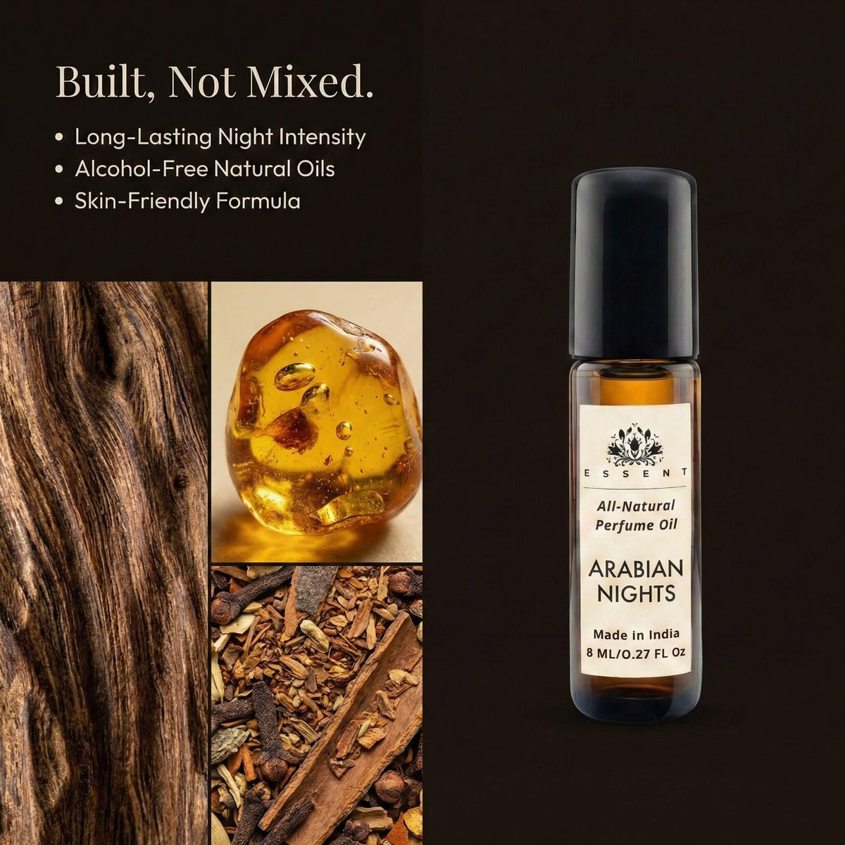 Essent Arabian Nights 8 ml roll-on attar bottle — oud & amber, view 3
