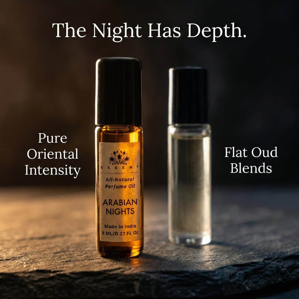 Essent Arabian Nights 8 ml roll-on attar bottle — oud & amber, view 4