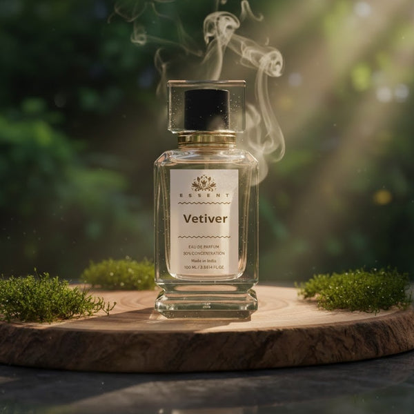Essent Khus Vetiver 30 ml eau de parfum bottle — earthy green
