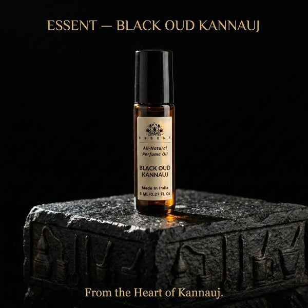 Essent Black Oud Kannauj 8 ml roll-on attar bottle — oud & amber