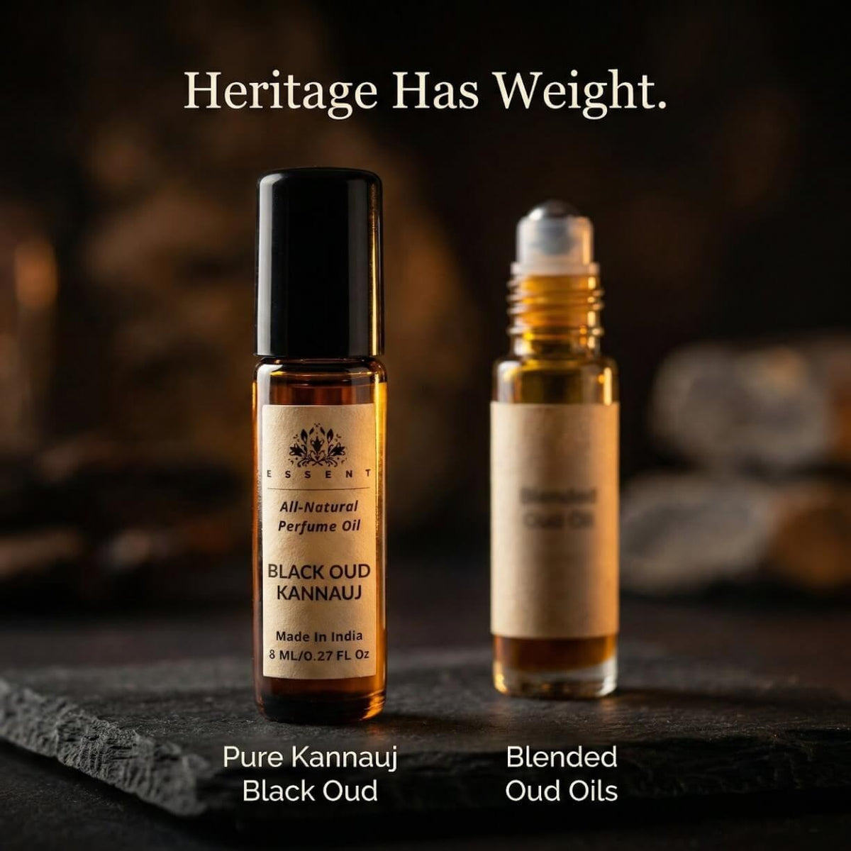 Essent Black Oud Kannauj 8 ml roll-on attar bottle — oud & amber, view 4