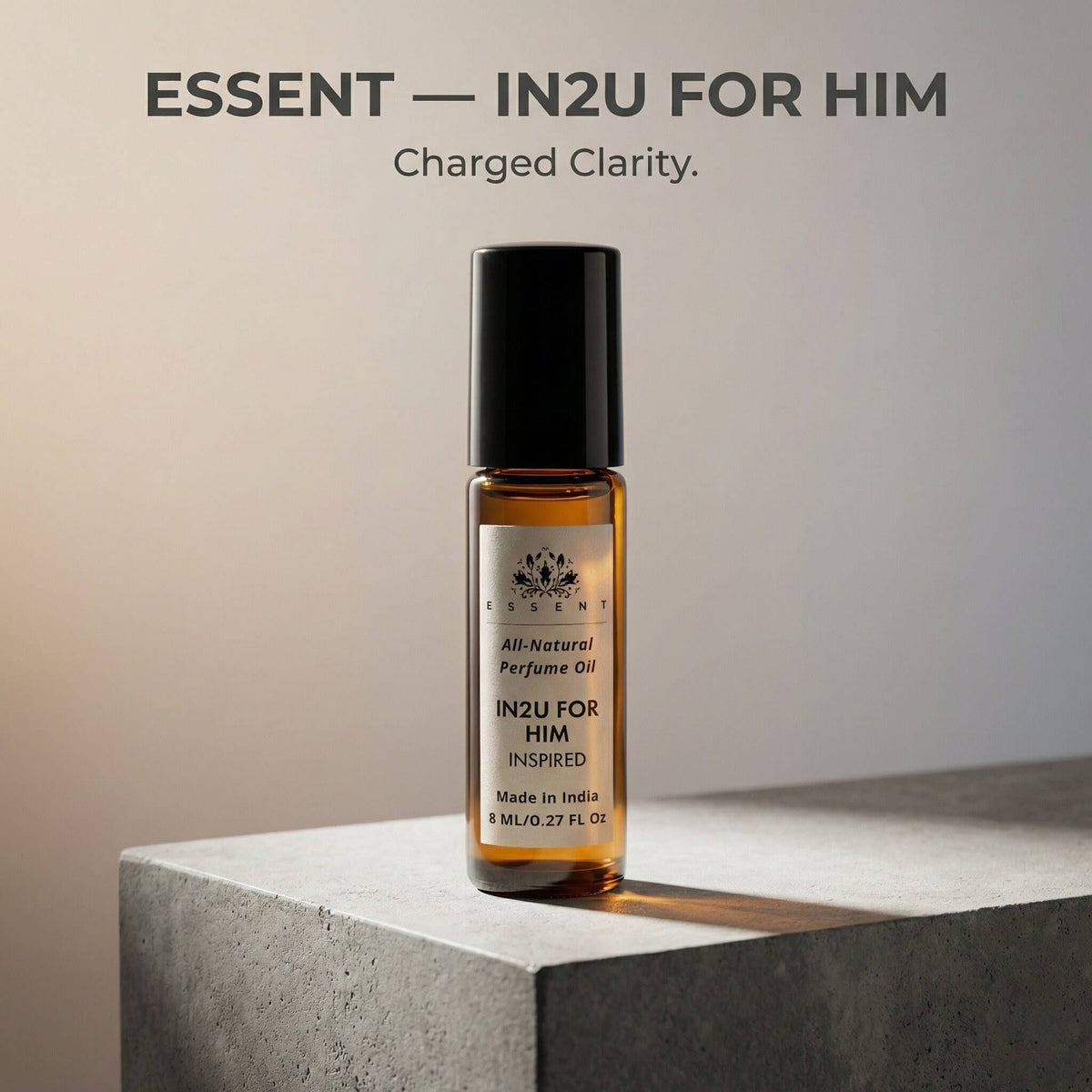 Essent IN2U for Him 8 ml roll-on attar bottle — fresh citrus