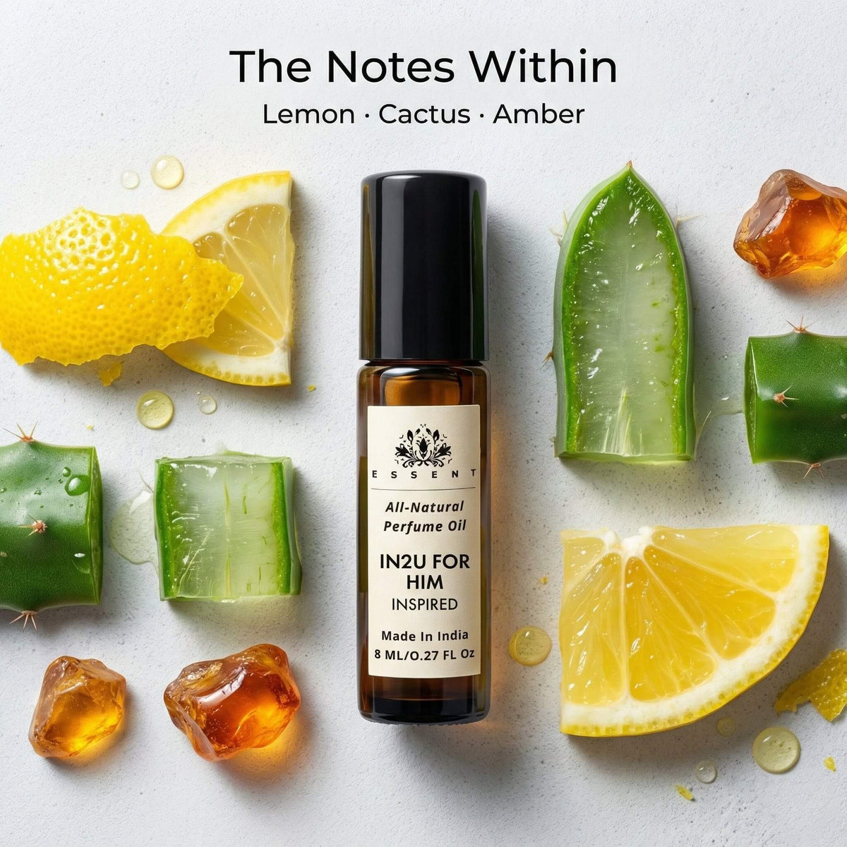 Essent IN2U for Him 8 ml roll-on attar bottle — fresh citrus, view 2