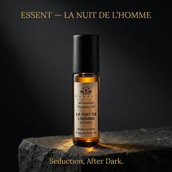 Essent La Nuit de L’Homme 8 ml roll-on attar bottle — earthy green