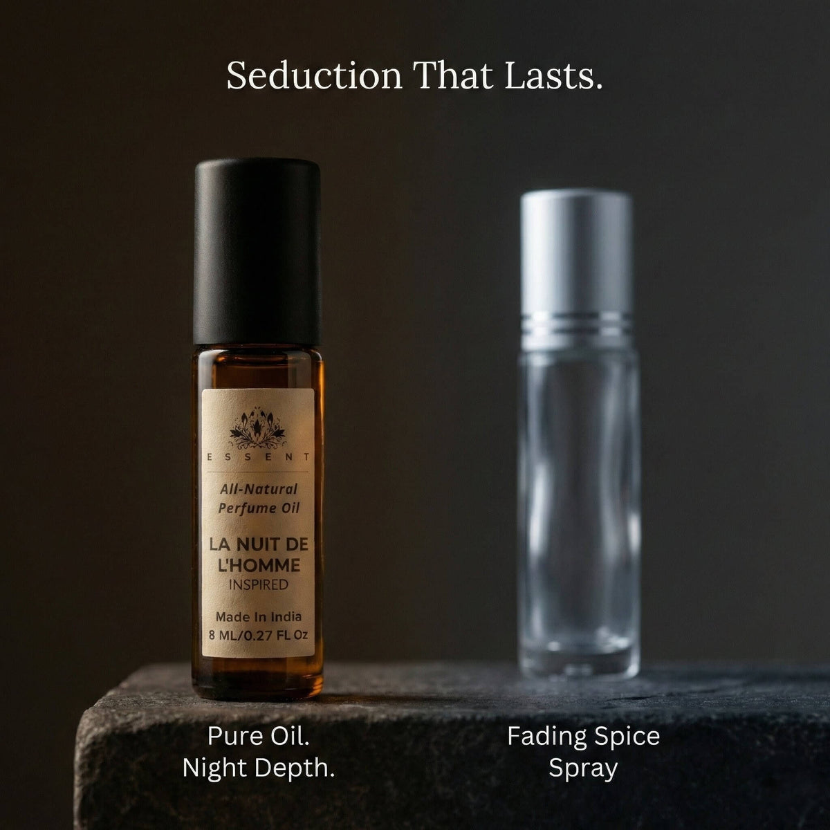 Essent La Nuit de L’Homme 8 ml roll-on attar bottle — earthy green, view 4
