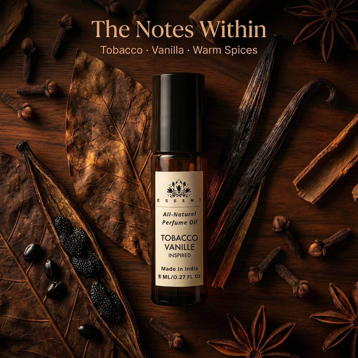 Essent Tobacco Vanille 8 ml roll-on attar bottle — amber gourmand, view 2