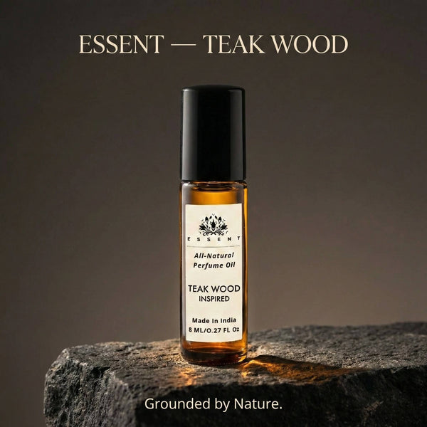 Essent Teak Wood 8 ml roll-on attar bottle — woody