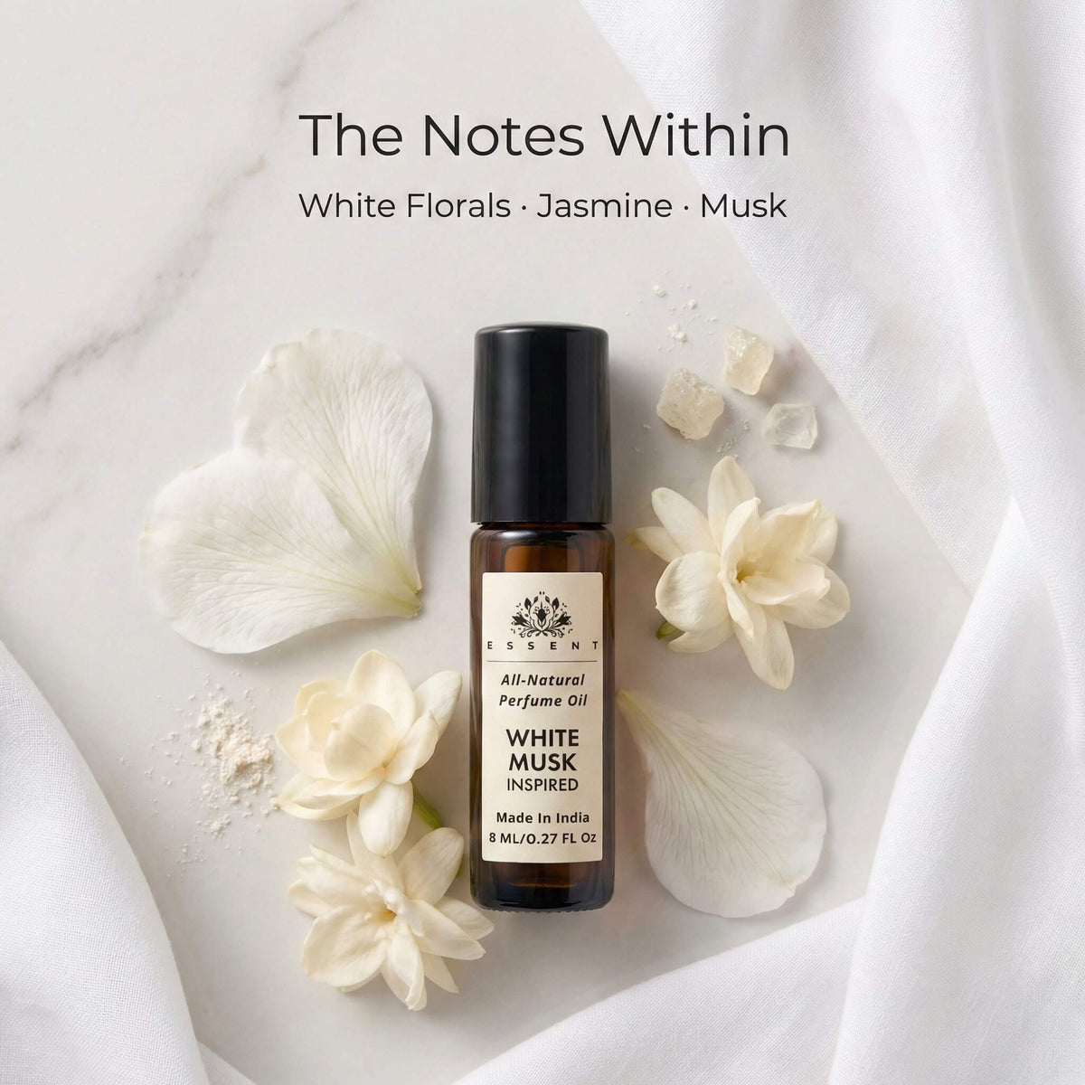 Essent White Musk 8 ml roll-on attar bottle — musk, view 2