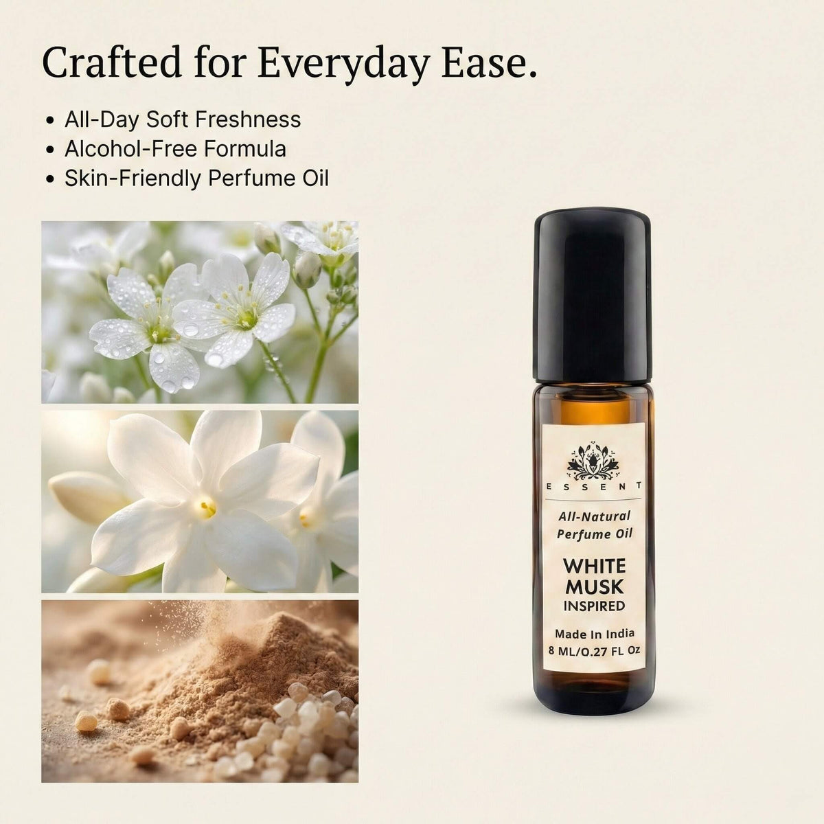 Essent White Musk 8 ml roll-on attar bottle — musk, view 3