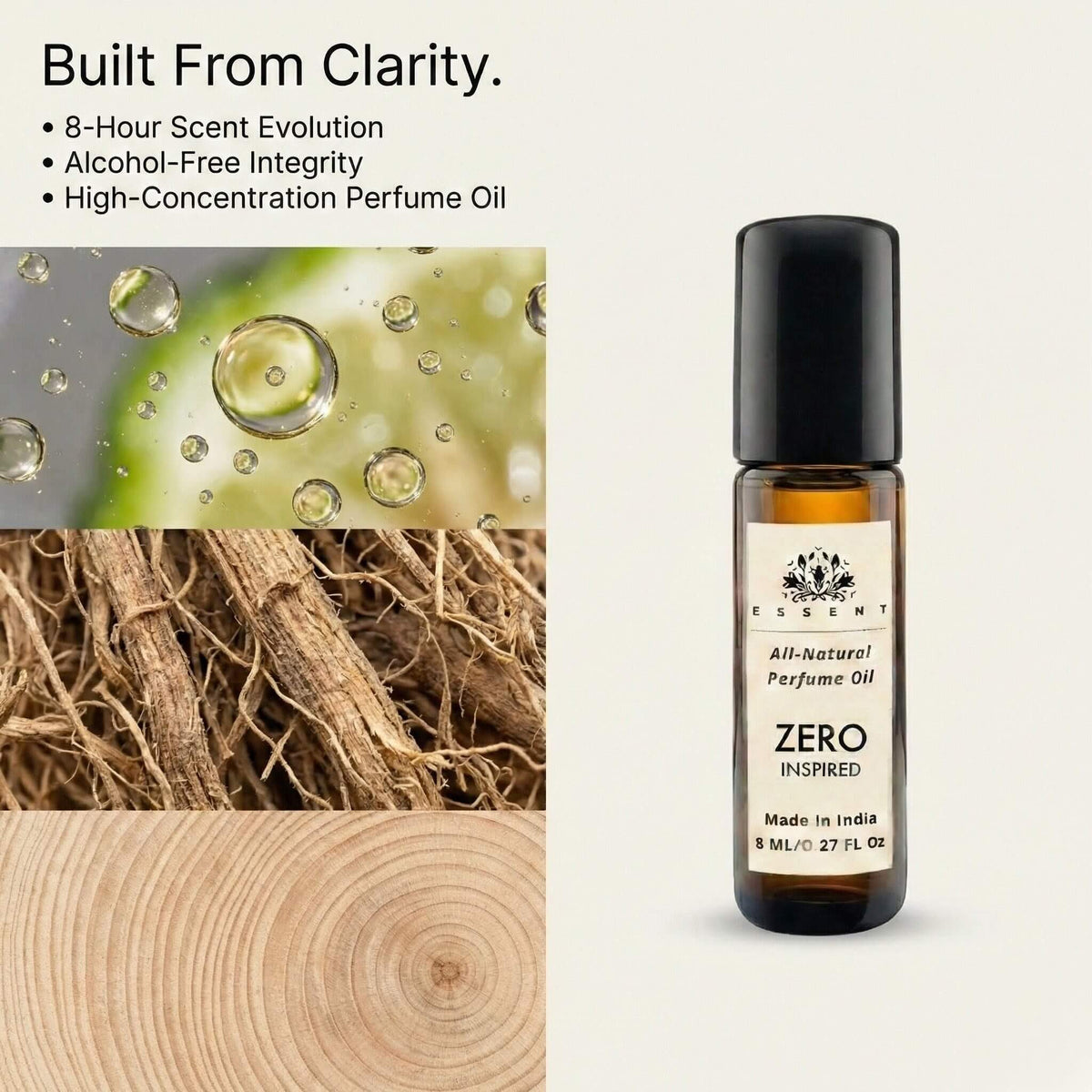 Essent Zero 8 ml roll-on attar bottle — fresh citrus, view 3